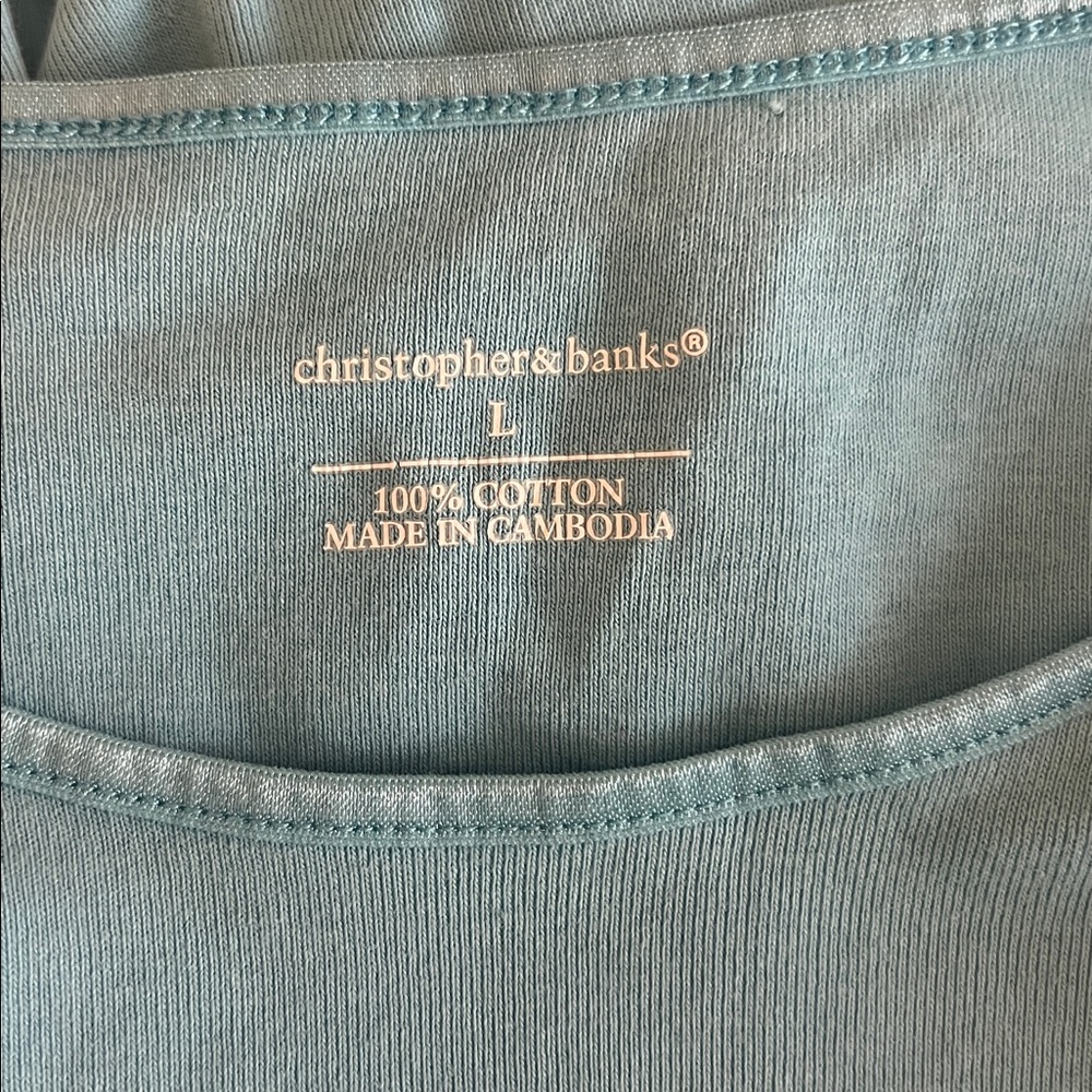 Christopher & Banks Satin Trim Crewneck 3/4 Sleeve TShirt Blue Size Large - Picture 6 of 8
